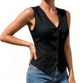 thumbnail image 4 of Women Solid Color V Neck Sleeveless Suit Vest, Button Front Casual Waistcoat Fashion Layering Outerwear for Spring Summer Autumn Daily Wear Black, 4 of 6