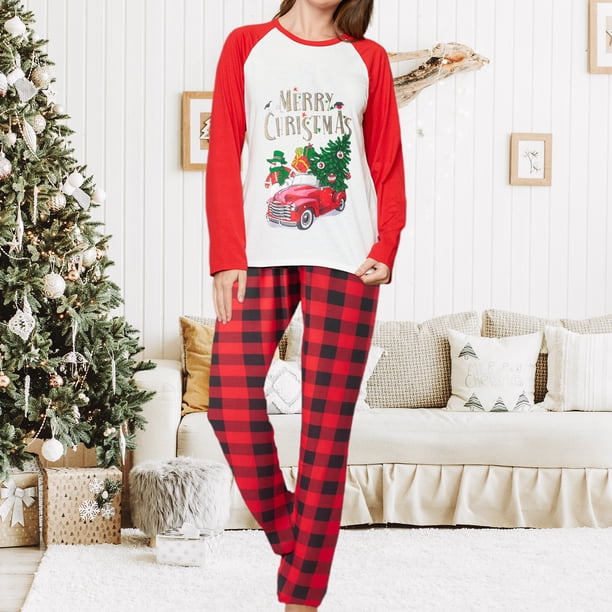 Disfraz Premium Conjunto de pijama de 2 piezas con estampado de árbol de Navidad para coche, traje diario informal (mujer roja-L) Kuymtek Rojo T L para Unisex