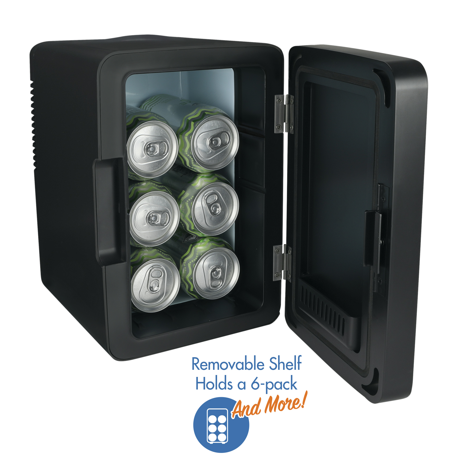 Personal Chiller LED Lighted Mini Fridge with Glass Door, New, Black, Standard Hinge Door - image 7 of 14
