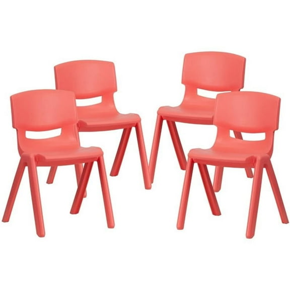 Bowery Hill 13.25" Plastic Stackable School Chair in Red (Set of 4)