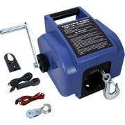 12V 6000 lb Load Capacity Portable Winch, Reversible Electric Winch for Towing ATV/UTV with Manual Function, Galvanized Wire Rope, Rapid Mount, Extra Pulley Hook, Waterproof, Blue