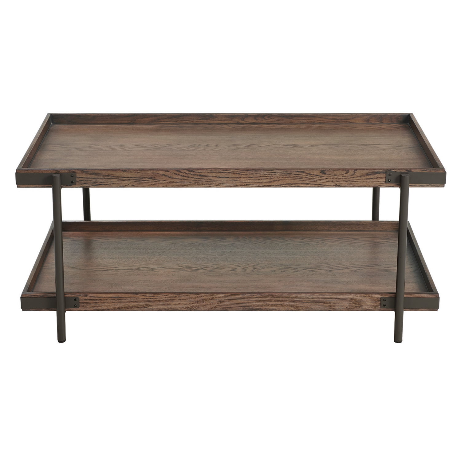 Alaterre Furniture Kyra 42"L Oak and Metal Coffee Table with Shelf, Brown