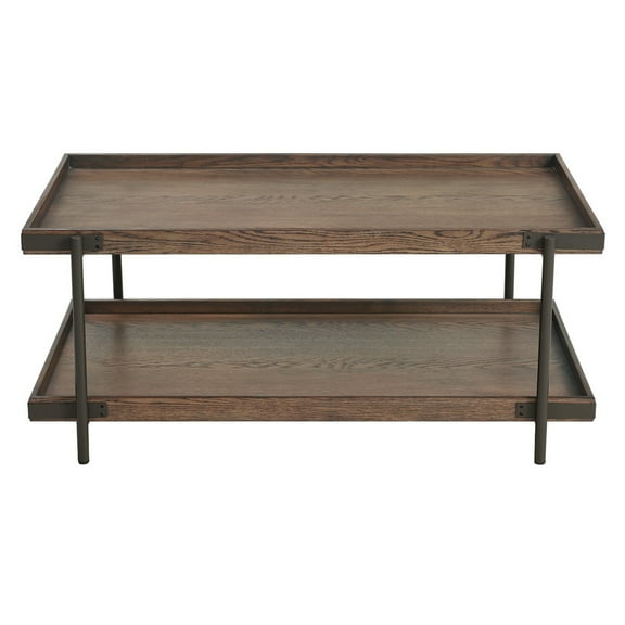 Alaterre Furniture Kyra 42"L Oak and Metal Coffee Table with Shelf, Brown