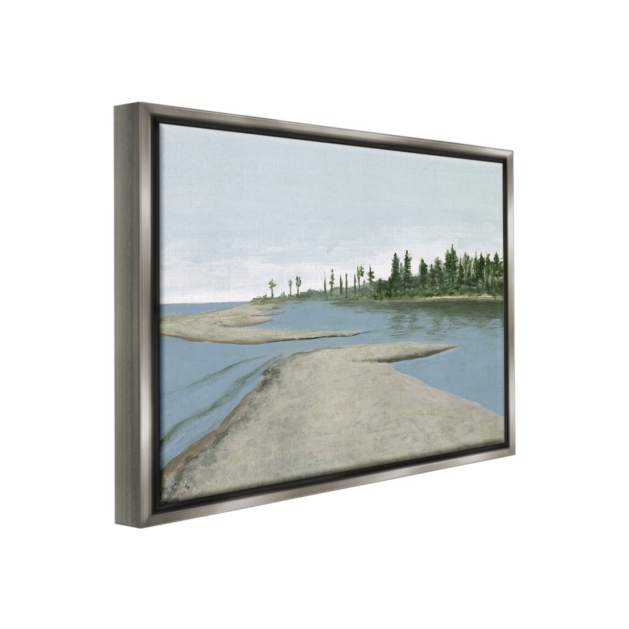 Stupell Industries Lake Waterfront Scenery Landscape Painting Gray Floater Framed Canvas Art Print Wall Art, 31 x 25