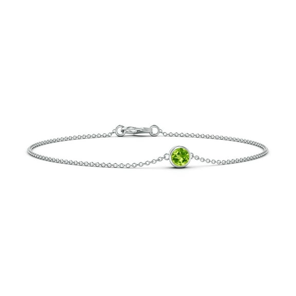 ANGARA Natural Bezel-Set Round Peridot Chain Bracelet in 14K White Gold for Women (Size-4mm) | August Birthstone, Birthday, Anniversary, Jewelry Gift for Women | Natural Peridot Bracelet