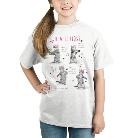 How To Floss Girls Graphic Tee Youth Cat TShirt-Large