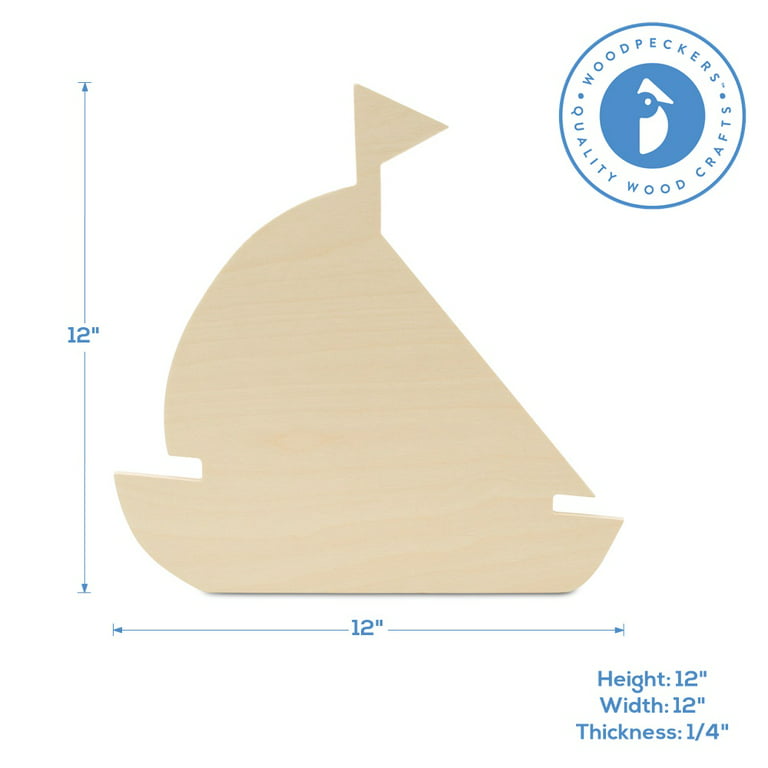 Unfinished Wooden Sailboat Cutout, 12, Pack of 50 Wooden Shapes for Crafts,  Use for Summer, Beach & Nautical Decor and Crafting, by Woodpeckers 