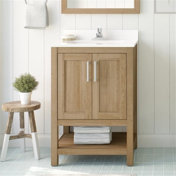 Pemberly Row 24" Bathroom Vanity in White Oak with White Countertop
