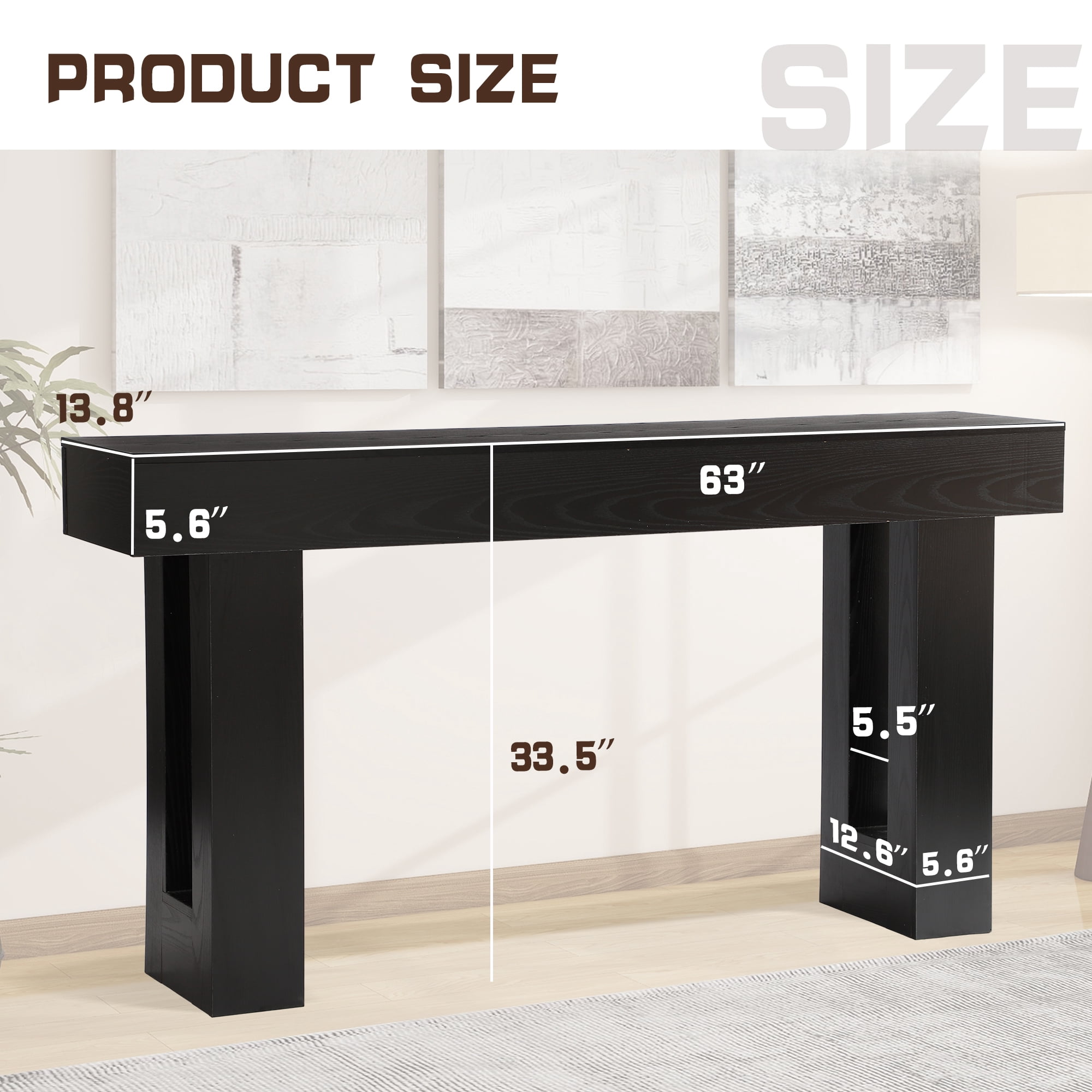 Magic Union 63" Long Console Table for Entryway, Wood Rectangular Sofa Table Behind Couch with 2-tier Open Storage and Weighted Base, Foyer Accent Tables for Entryway, Hallway, Living Room
