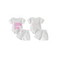 thumbnail image 2 of BemeyourBBs Newborn Baby Girls Little Sister Outfits Infant Girl Summer Clothes Waffle Knit Letter Embroidery Short Sleeve Romper and Elastic Waist Shorts Set, 2 of 9