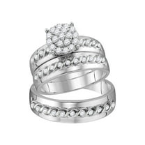 10kt White Gold His Hers Round Diamond Cluster Matching Wedding Set 3/4 Cttw