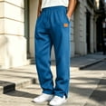 thumbnail image 7 of Mens Sweat Pants Dqueduo Men's Casual Straight Leg Sweatpants Elastic Drawstring Waist Solid Color Trousers With Leather Patch Side Slits XL A Blue, 7 of 7