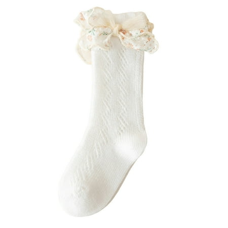 

Qiangong Toddler Socks Children s Socks Stockings Children s Princess Wind Bow Half High Tube Pile Pile Socks Girls Lace High Ankle Socks 1-Pack Baby Socks 8-12 Years