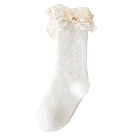 Staki Cute Frilly Crew Sock Breathable Soft Cotton Blended Snug Stretch Fit Mid-Calf Tube Casual Home Out Match(White,3-5 Years)