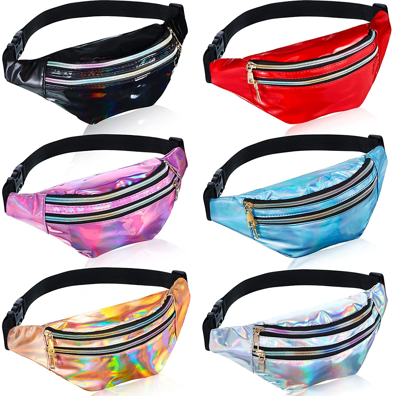 Sac Banane Holographique étanche - Sport, Voyage, Festival, Avec Poches Et Ceinture Réglable, Couleur Argenté Métallisé - 5