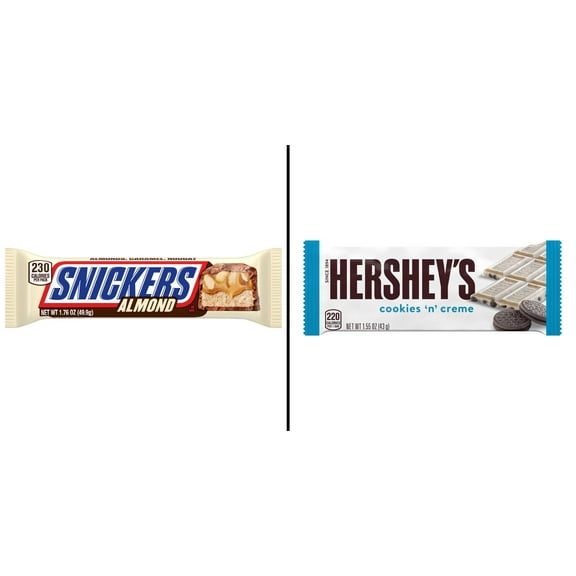 Snickers Almond Single Size Candy Bar & Hershey's Cookies 'n' Creme Candy Bar