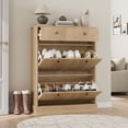 thumbnail image 3 of TROPOW Shoe Cabinet with 2 Flip Drawers, Hidden Wooden Fluted Shoe Cabinet with Adjustable Shelf, Freestanding Shoe Storage Cabinet for Entryway Hallway, Living Room,Wood Color, 3 of 7
