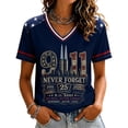 thumbnail image 2 of 9/11 25th Anniversary Shirt Womens WE Will Never Forget Tee Shirts | Lightweight Fabric, V Neck Short Sleeve Tops, American Flag, 2001-2026 25Th Anniversary Tops, Patriotic Honor Tee Shirt Navy,M, 2 of 5