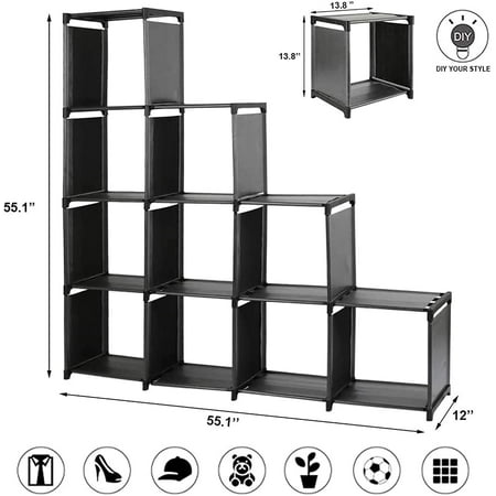 10 Cube Storage Organizer Rack, 10 Cube Staircase Bookcase