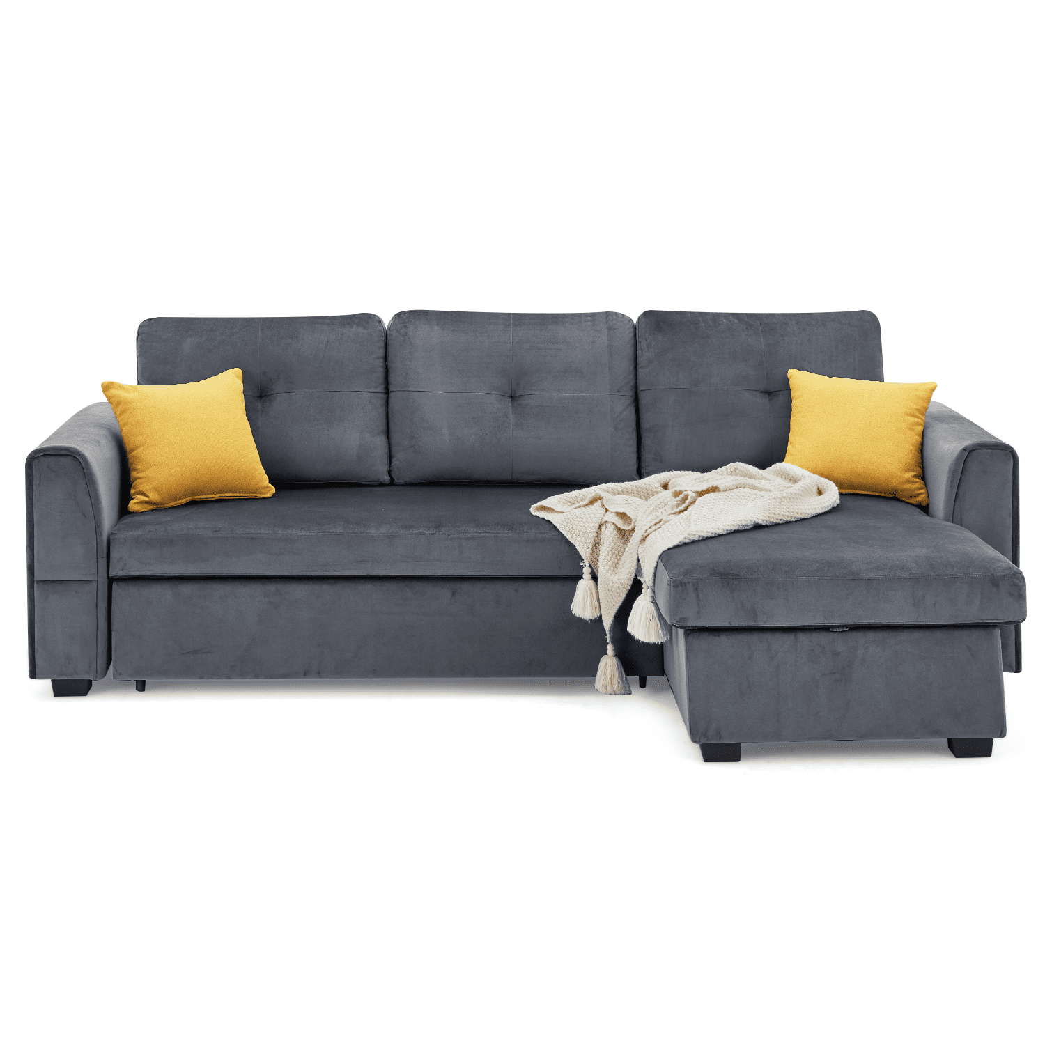 Hommow Sectional Sleeper Sofa, Flannel L-Shaped Sofa Bed with Storage Ottoman, Gray