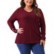 thumbnail image 1 of Blusas de suéter de punto de talla grande para mujeres, de manga larga, cuello en V, con botones, suéter casual, 4X Burdeos, 1 of 5