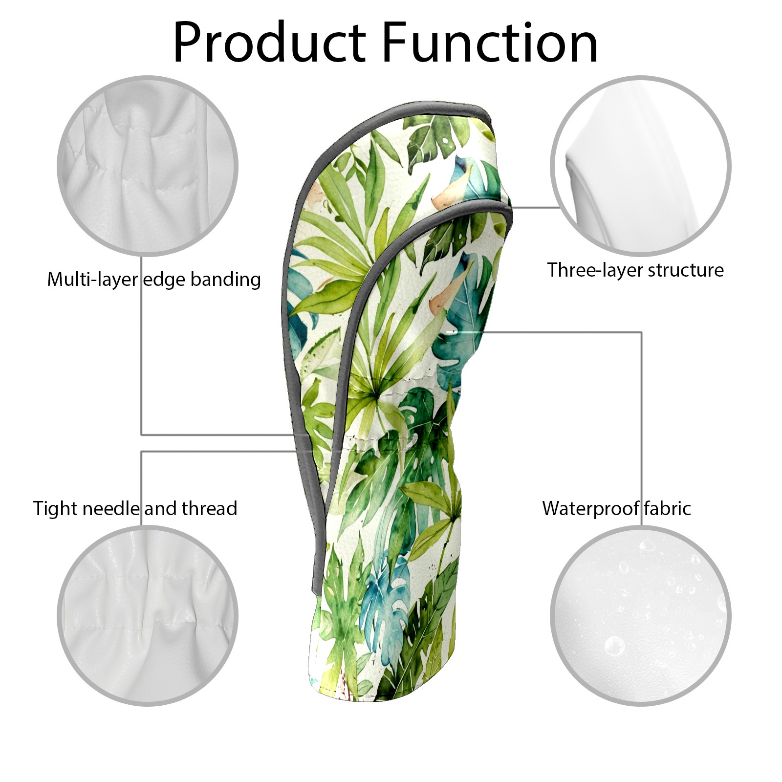 Golf Club Covers, Green Leaves Premium PU Leather Driver Hybrid Putter Head Covers with Velvet Lining, Waterproof Golf Gifts for Men Women
