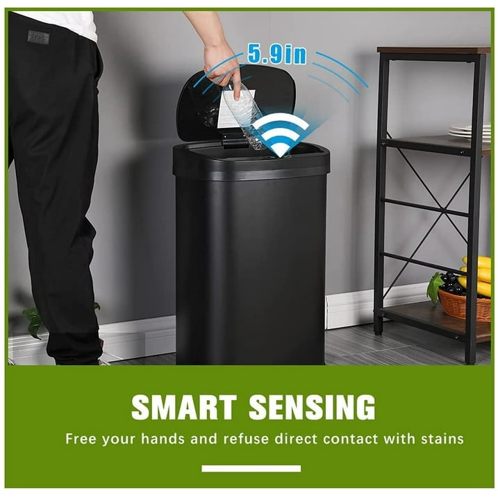 BestOffice 13 Gallon Stainless Steel Touchless Kitchen Trash Can with Motion Sensor for Indoor Use(Black)