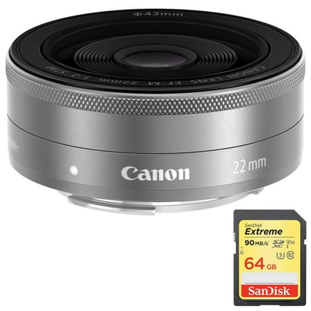 Canon EF-M22mm F2 STM (SL) - 9808B002 with Sandisk 64GB Extreme SD Memory UHS-I Card w/ 90/60MB/s (Best Price Canon 24 70 F2 8 Lens)