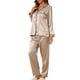 thumbnail image 4 of Conjuntos de pijama de satén para mujer INSPIRE CHIC, camisetas de manga larga y pantalones, 2 piezas, ropa de casa M color champán claro, 4 of 5