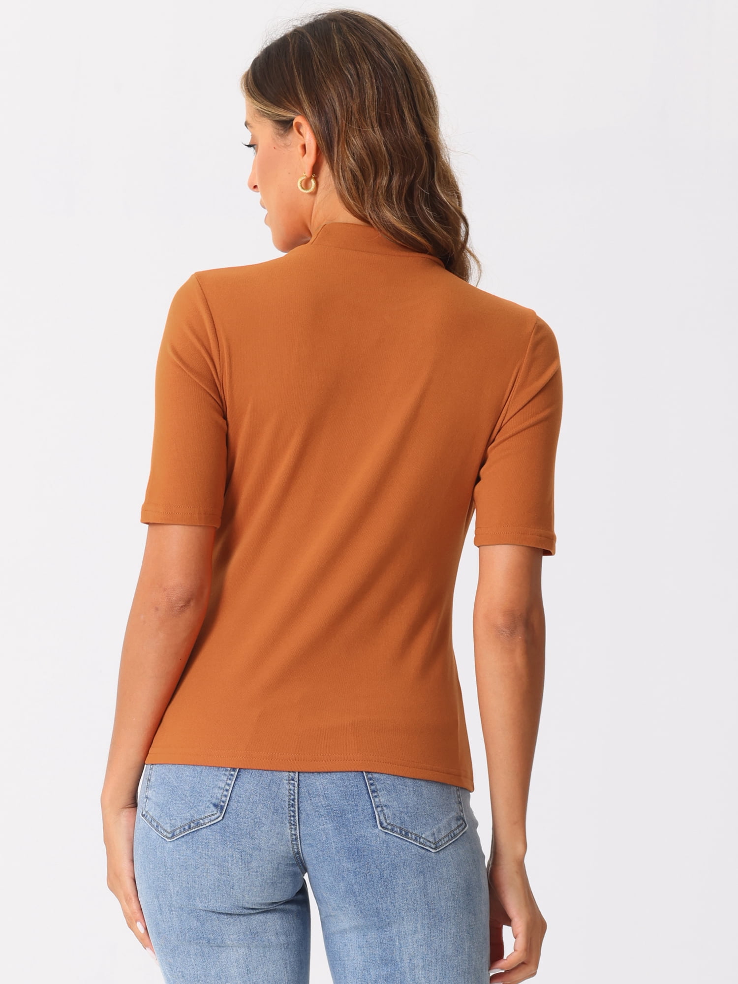 DARING DIVA Women's Half Sleeve Mock Turtleneck Casual Top XL Dark Orange