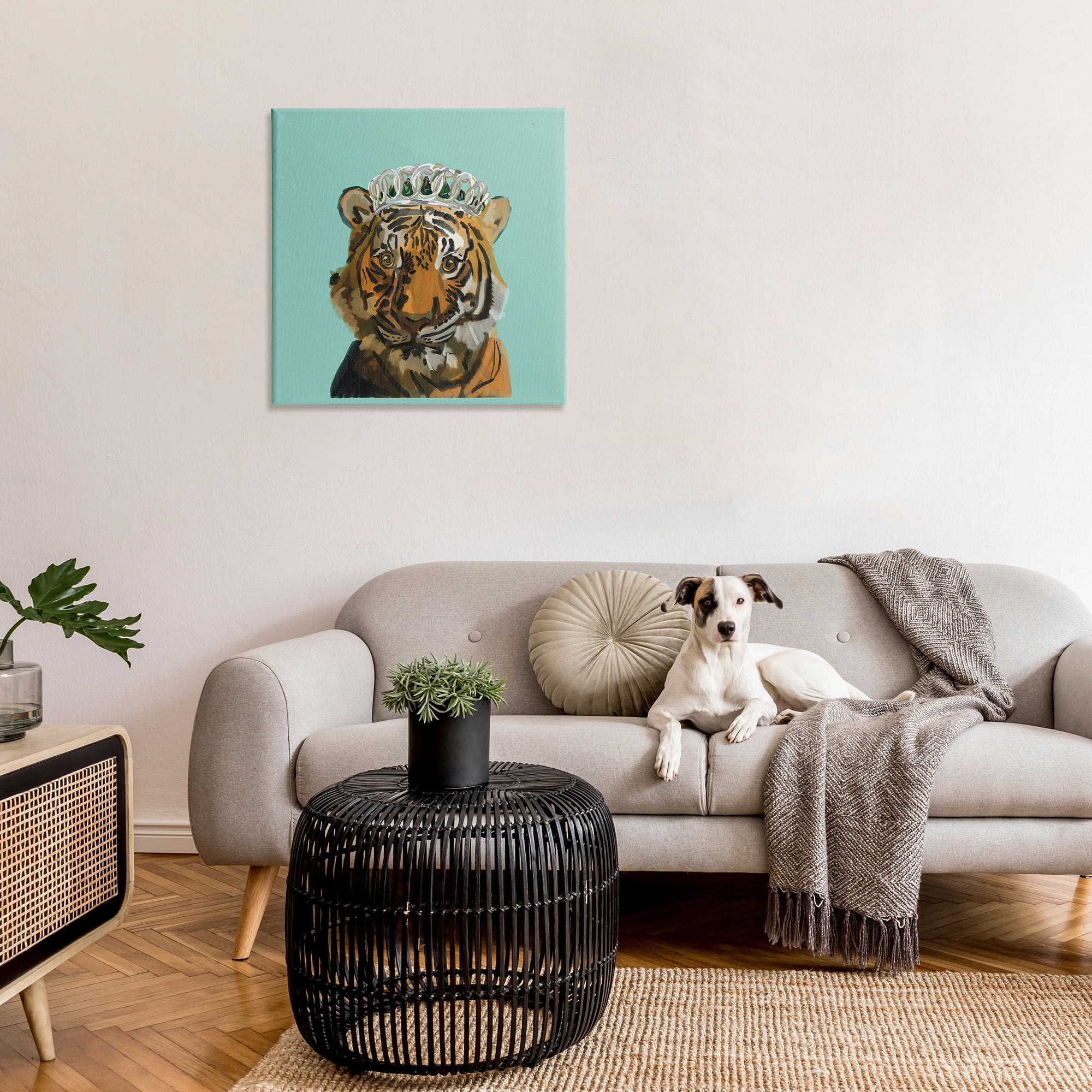 Stupell Industries Tiger Wearing Crown Animals & Insects Painting Gallery Wrapped Canvas Art Print Wall Art, 30 x 30