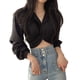 thumbnail image 1 of Camisa con nudo torcido, Top con lazo en la espalda, manga larga, blusa corta con parte delantera torcida para mujer, primavera, 1 of 8