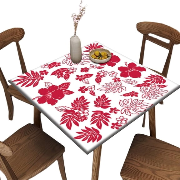 Elastic Edge Fitted Tablecloth Square, Flower Pattern Printed on Stretchable Polyester Table Cloth, for Outdoor Picnic Camping and Indoor Kitchen Dining Party, Fit for 40" x 40"Square Table