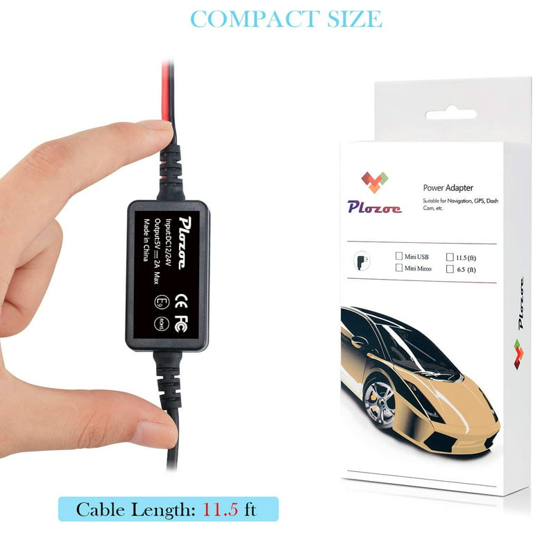 Dash Cam Hardwire Kits Micro USB 12V-24V to 5V Car Dash Camera Charger Power  Cord（11.5ft） 