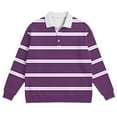 thumbnail image 4 of Cozyvia Men's Long Sleeve Striped Polo Shirts, Waffle Henley Shirts with Collar, Oversized Casual Button Up Shirt Golf Polo Shirts - Purple Pink 2XL, 4 of 5