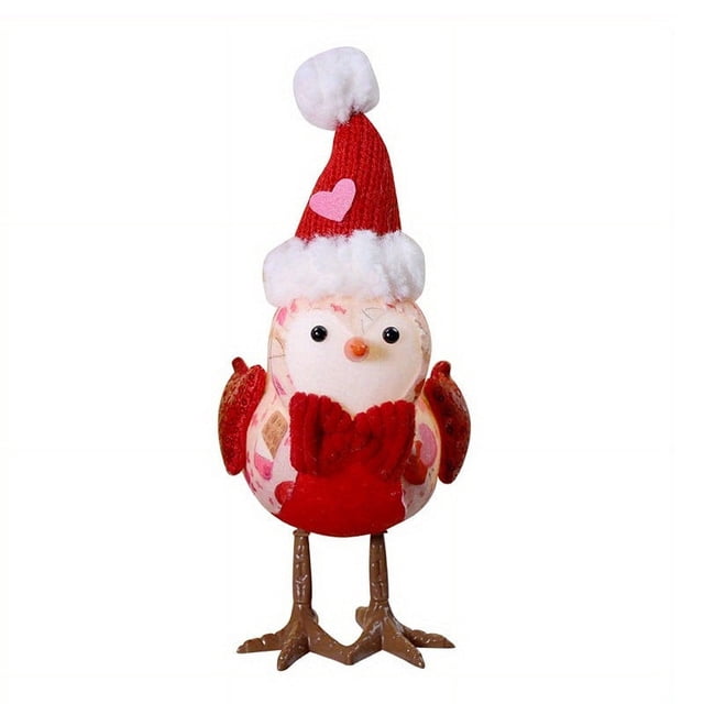 Adornos de pájaros brillantes de escritorio Lksixu, lindos pájaros de peluche con forma de corazón con gorro y lazo de punto, pareja de pájaros con luces LED, estatua de animales, pájaros