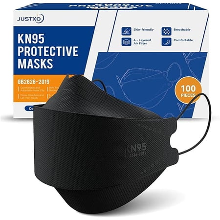KN95 Face Masks 100 Pack, Breathable Comfortable Disposable Face Mask For Adults And Teens, Black