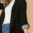 thumbnail image 5 of Mnyycxen Women's Casual Business Blazer 3/4 Sleeve Button Solid Open Front Jackets Work Office Blazers Tops with Pockets, 5 of 7