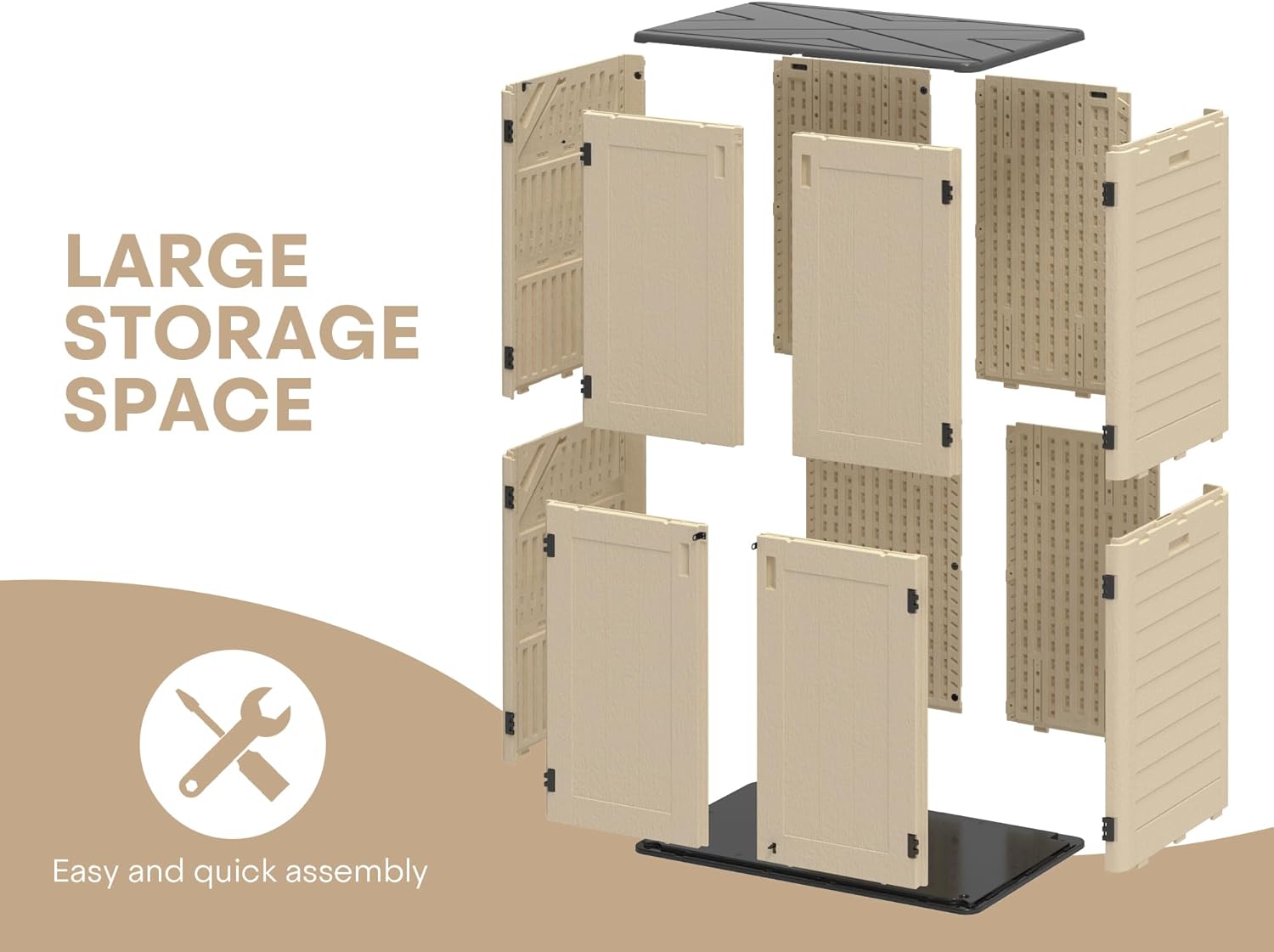 EVOKEDEN Resin Storage Shed, 60 Cuft Sheds & Outdoor Storage-Easy Assembly, Khaki