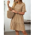 thumbnail image 6 of Women'S Summer Dresses 2025 Puff Sleeve Crew Neck High Waist Smocked A-Line Flowy Loose Fit Midi Dress Khaki M, 6 of 9