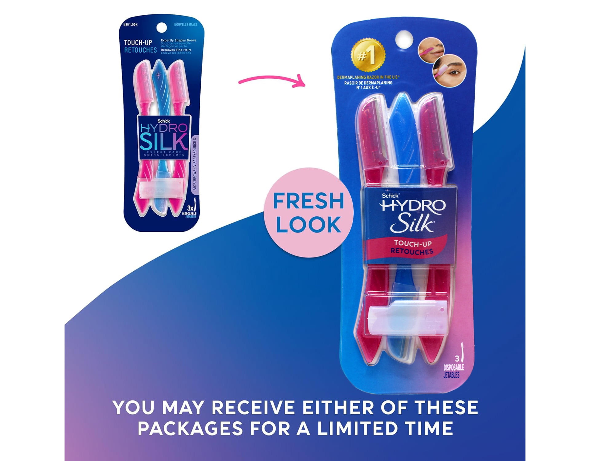 (6 pack) Schick Hydro Silk Touch-up Manual Dermaplaning Razor with Precision Cover, 3 Ct, Women’s Face Razor