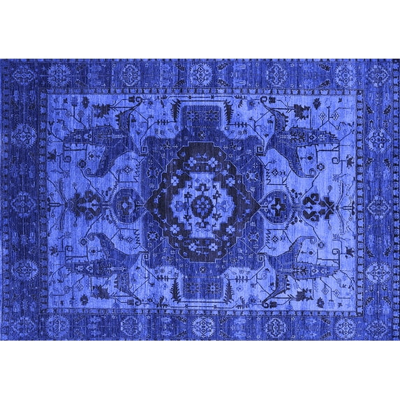 Ahgly Company Machine Washable Indoor Rectangle Oriental Blue Industrial Area Rugs, 2' x 3'