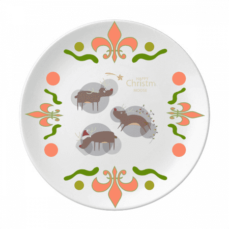 

mas Reindeer Moose Pattern Flower Ceramics Plate Tableware Dinner Dish