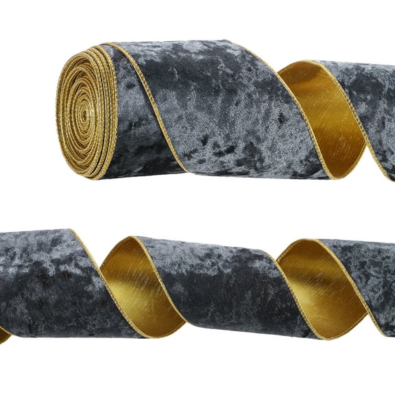 Uxcell 4" x 10 Yards Velvet Wired Gold Crushed Ribbon for Bow Decor Mist Blue
