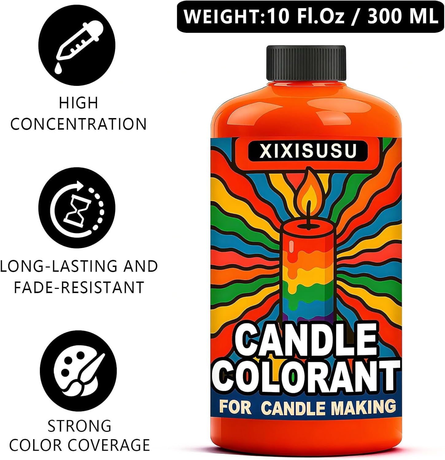 Concentrated Orange Candle Color Dye - 10 fl oz Bottle for Vibrant Candle Color Dye for Soy Wax, Beeswax, Candle Making - Just a Few Drops for Vibrant Color (Orange, 10 Fl.Oz)