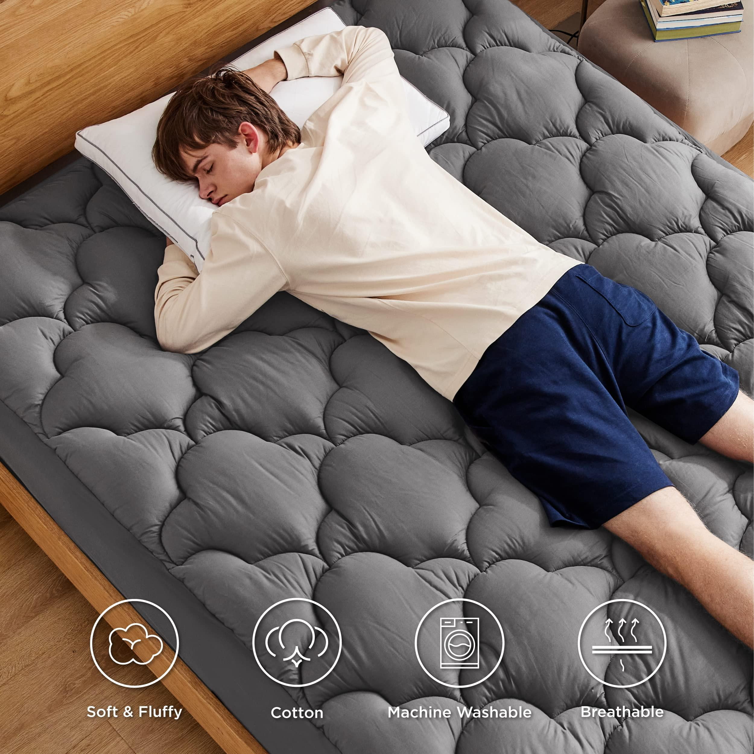MERITLIFE Extra Thick Cooling Mattress Topper for Back Pain, 100% 400TC Waterproof Mattress Pad Cover - Down Alternative Pillow Top, Hotel Quality Hypoallergenic California King Size, Gray