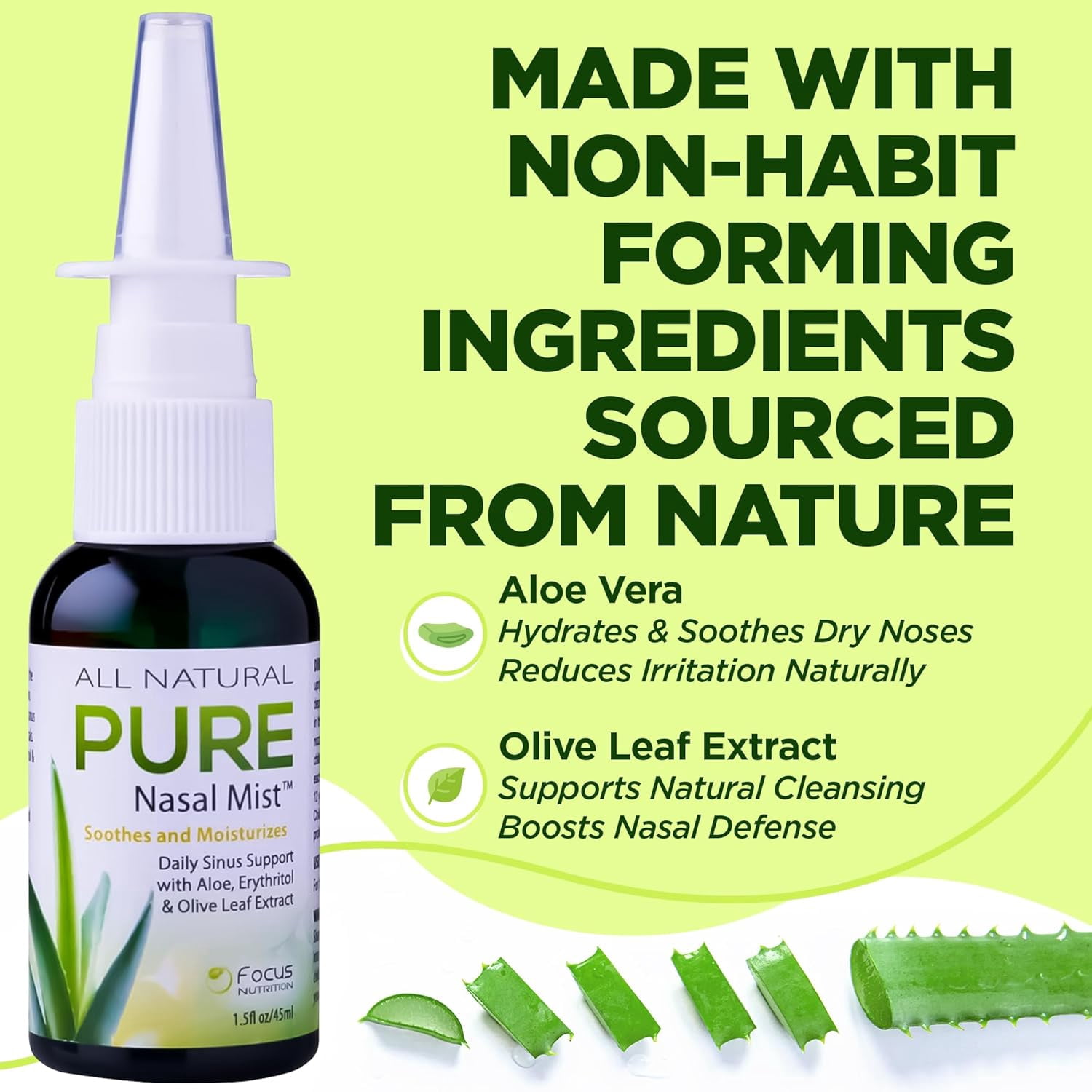 Pure Nasal Mist 1.5oz | Sinus Relief Nasal Spray | Soothe and Moisturize Your Nose | Silver Nasal Spray with Aloe, Erythritol, and Olive Leaf Extract