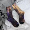 thumbnail image 5 of Rateoe Purple Flower Lazy Cat for Women Casual Calf Socks - Cute Crew Socks - Thin Soft Above Ankle Socks Size 5-11, 5 of 6