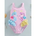 thumbnail image 2 of Bagilaanoe Toddler Baby Girl One-Piece Swimsuit Cartoon Print Sleeveless Backless Swimwear 18M 24M 3T 4T 5T 6T Kids Ruffle Bathing Suit, 2 of 9