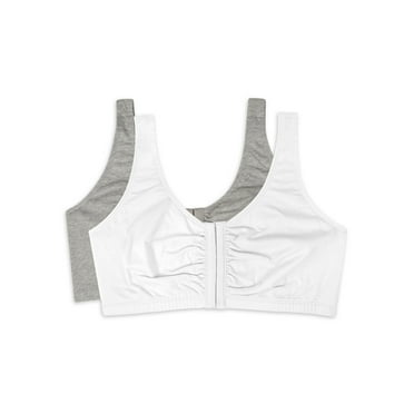 Fruit of the Loom Women's Front Close Bra, 2 Pack, Grey and White